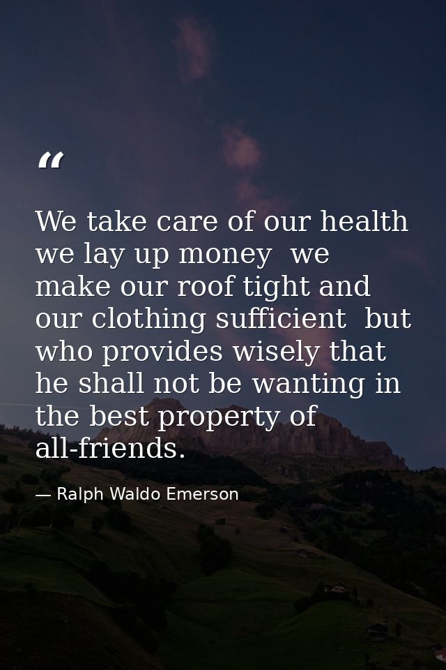 We take care of our health  we lay up money  we make our roof tight and our clothing sufficient  but who provides wisely — Ralph Waldo Emerson