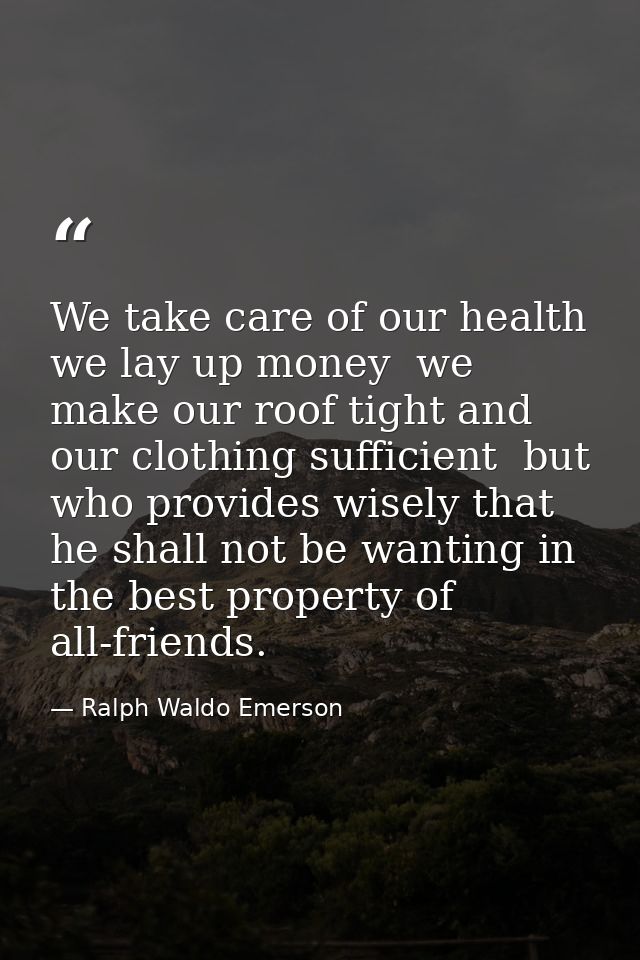 We take care of our health  we lay up money  we make our roof tight and our clothing sufficient  but who provides wisely — Ralph Waldo Emerson