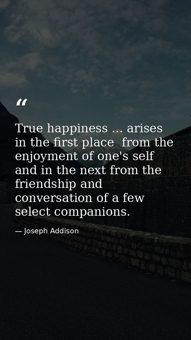 True happiness ... arises  in the first place  from the enjoyment of one's self  and in the next from the friendship and — Joseph Addison