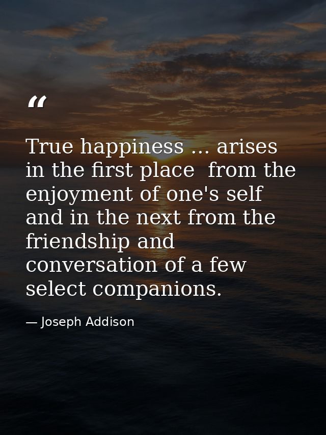 True happiness ... arises  in the first place  from the enjoyment of one's self  and in the next from the friendship and — Joseph Addison