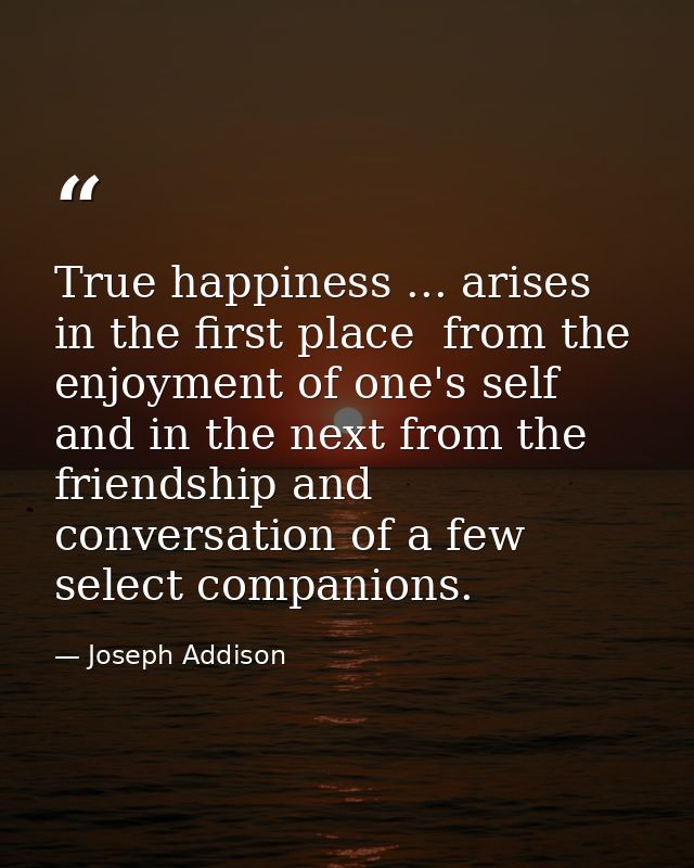 True happiness ... arises  in the first place  from the enjoyment of one's self  and in the next from the friendship and — Joseph Addison