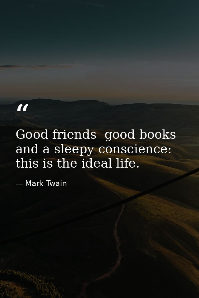 Good friends  good books and a sleepy conscience: this is the ideal life. — Mark Twain