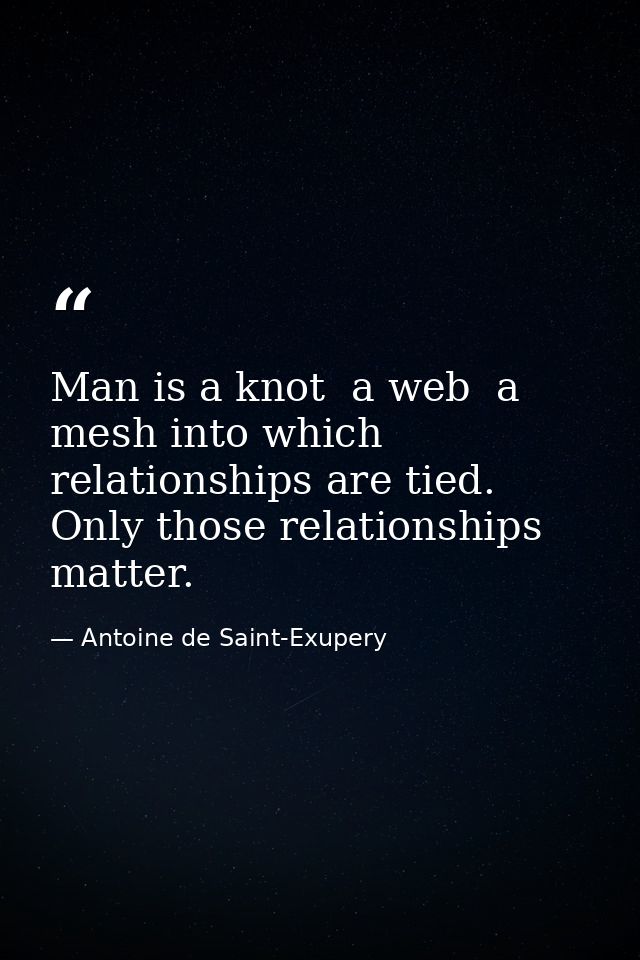 Man is a knot  a web  a mesh into which relationships are tied. Only those relationships matter. — Antoine de Saint-Exupery