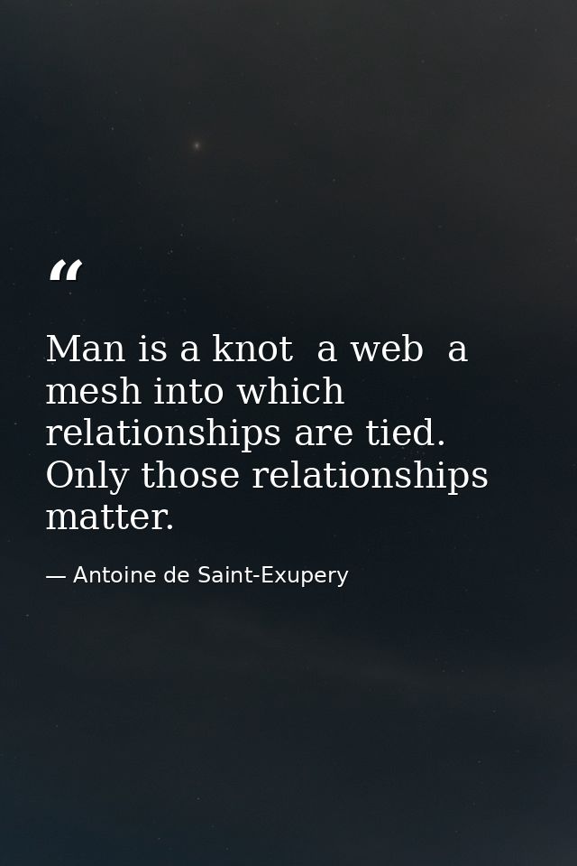 Man is a knot  a web  a mesh into which relationships are tied. Only those relationships matter. — Antoine de Saint-Exupery