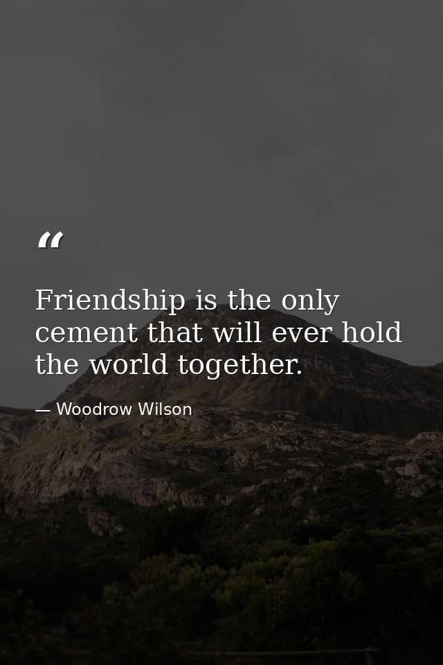 Friendship is the only cement that will ever hold the world together. — Woodrow Wilson