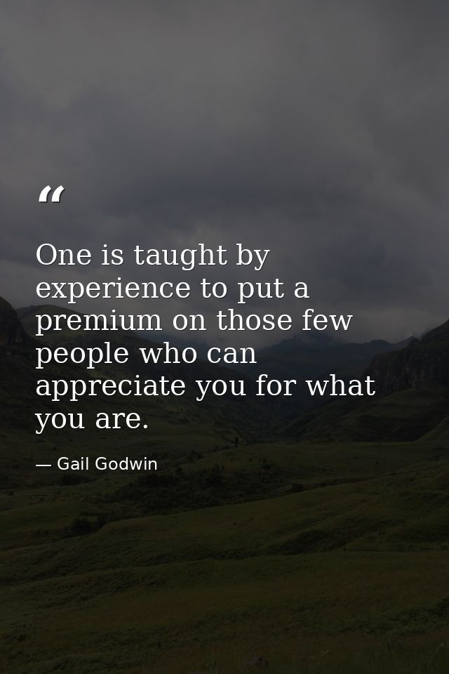 One is taught by experience to put a premium on those few people who can appreciate you for what you are. — Gail Godwin