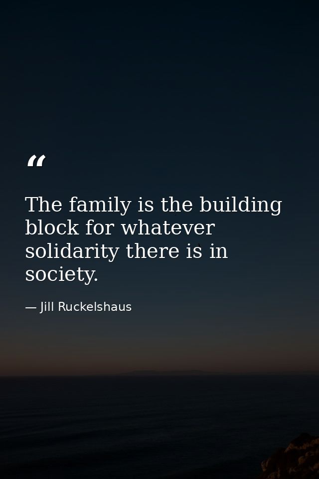 The family is the building block for whatever solidarity there is in society. — Jill Ruckelshaus