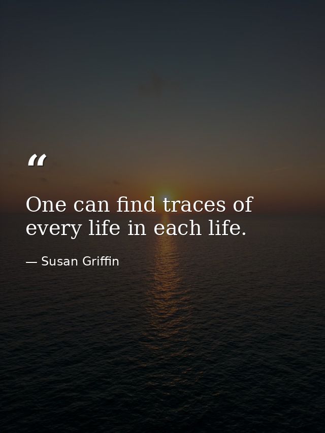 One can find traces of every life in each life. — Susan Griffin