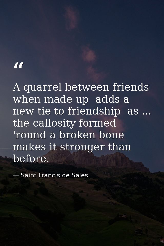 A quarrel between friends  when made up  adds a new tie to friendship  as ... the callosity formed 'round a broken bone  — Saint Francis de Sales