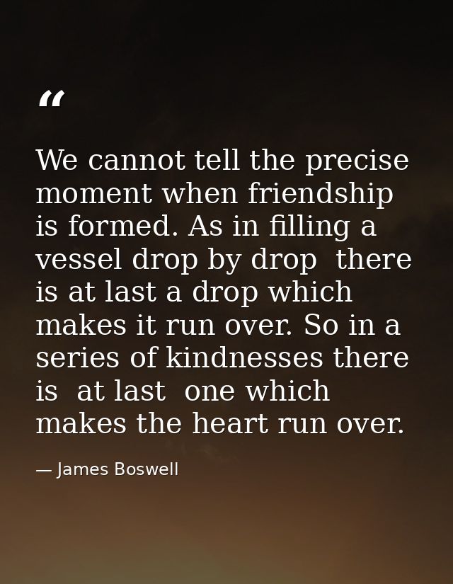 We cannot tell the precise moment when friendship is formed. As in filling a vessel drop by drop  there is at last a dro — James Boswell