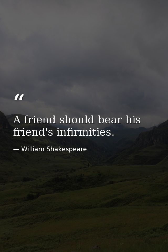 A friend should bear his friend's infirmities. — William Shakespeare