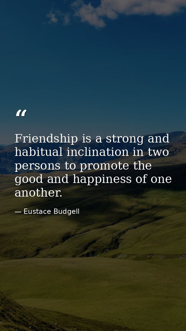 Friendship is a strong and habitual inclination in two persons to promote the good and happiness of one another. — Eustace Budgell