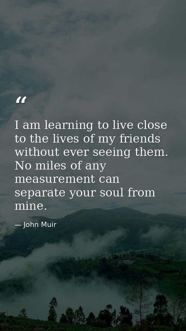 I am learning to live close to the lives of my friends without ever seeing them. No miles of any measurement can separat — John Muir