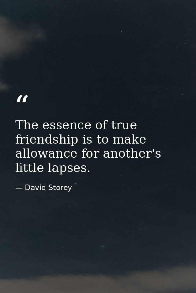The essence of true friendship is to make allowance for another's little lapses. — David Storey
