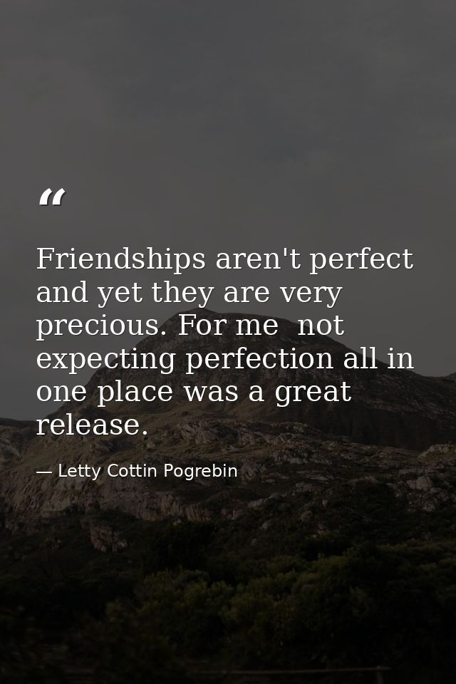 Friendships aren't perfect and yet they are very precious. For me  not expecting perfection all in one place was a great — Letty Cottin Pogrebin