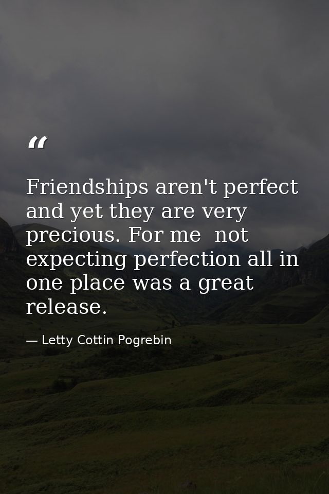 Friendships aren't perfect and yet they are very precious. For me  not expecting perfection all in one place was a great — Letty Cottin Pogrebin