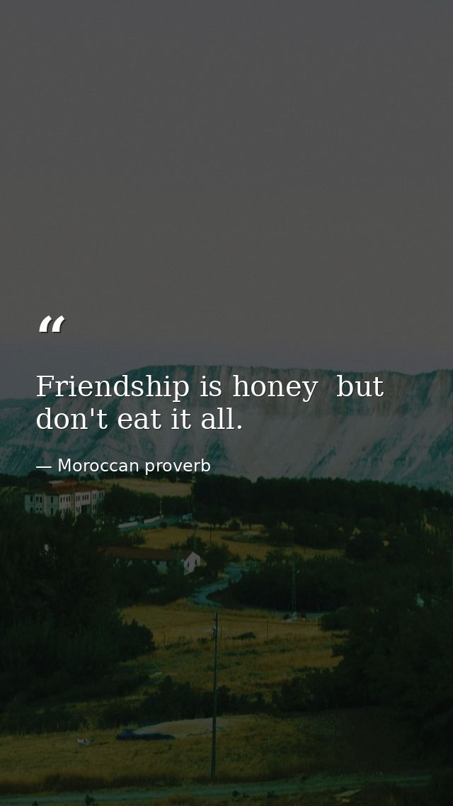 Friendship is honey  but don't eat it all. — Moroccan proverb