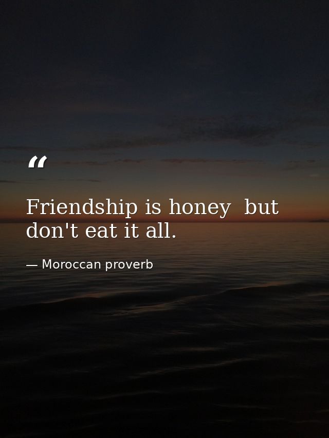 Friendship is honey  but don't eat it all. — Moroccan proverb