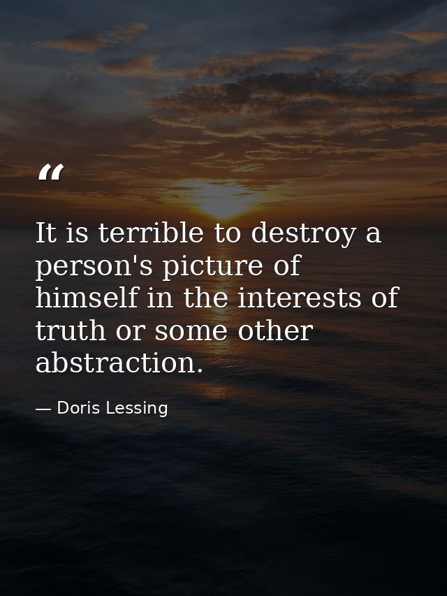 It is terrible to destroy a person's picture of himself in the interests of truth or some other abstraction. — Doris Lessing