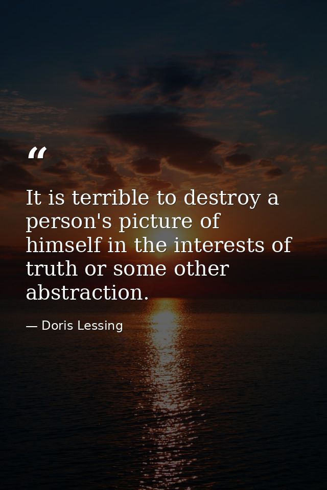 It is terrible to destroy a person's picture of himself in the interests of truth or some other abstraction. — Doris Lessing