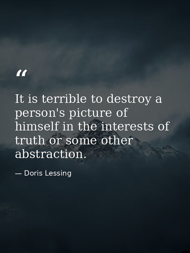 It is terrible to destroy a person's picture of himself in the interests of truth or some other abstraction. — Doris Lessing