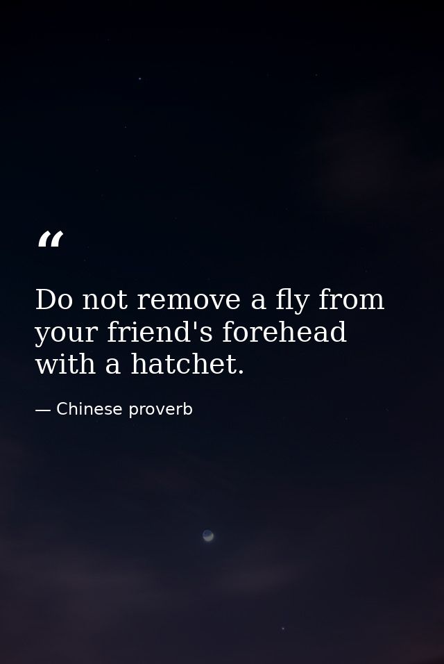 Do not remove a fly from your friend's forehead with a hatchet. — Chinese proverb