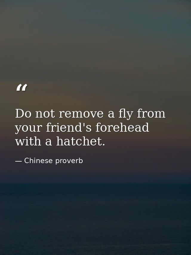 Do not remove a fly from your friend's forehead with a hatchet. — Chinese proverb