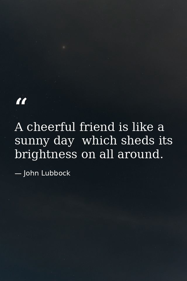 A cheerful friend is like a sunny day  which sheds its brightness on all around. — John Lubbock