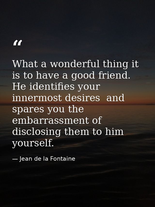 What a wonderful thing it is to have a good friend. He identifies your innermost desires  and spares you the embarrassme — Jean de la Fontaine