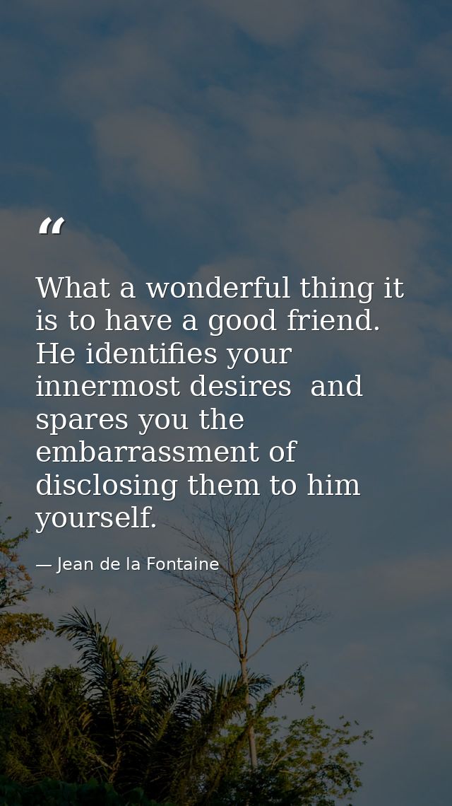 What a wonderful thing it is to have a good friend. He identifies your innermost desires  and spares you the embarrassme — Jean de la Fontaine