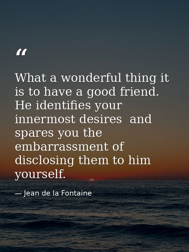 What a wonderful thing it is to have a good friend. He identifies your innermost desires  and spares you the embarrassme — Jean de la Fontaine