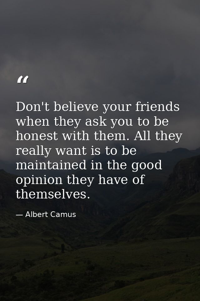 Don't believe your friends when they ask you to be honest with them. All they really want is to be maintained in the goo — Albert Camus