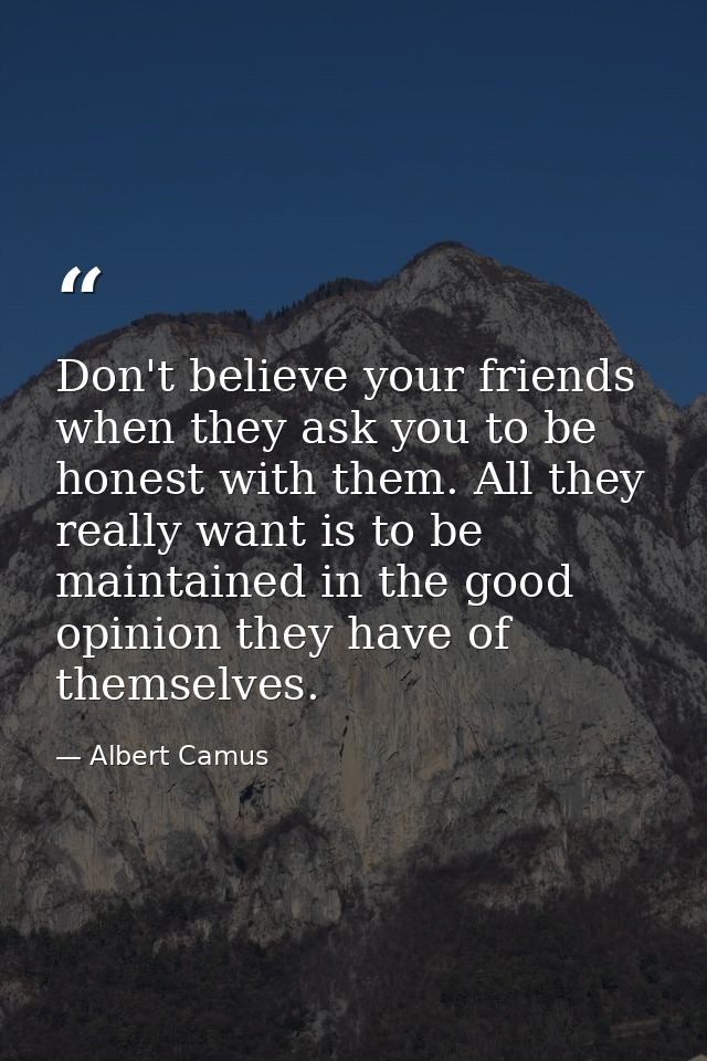 Don't believe your friends when they ask you to be honest with them. All they really want is to be maintained in the goo — Albert Camus