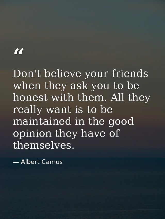 Don't believe your friends when they ask you to be honest with them. All they really want is to be maintained in the goo — Albert Camus