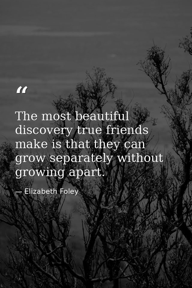The most beautiful discovery true friends make is that they can grow separately without growing apart. — Elizabeth Foley