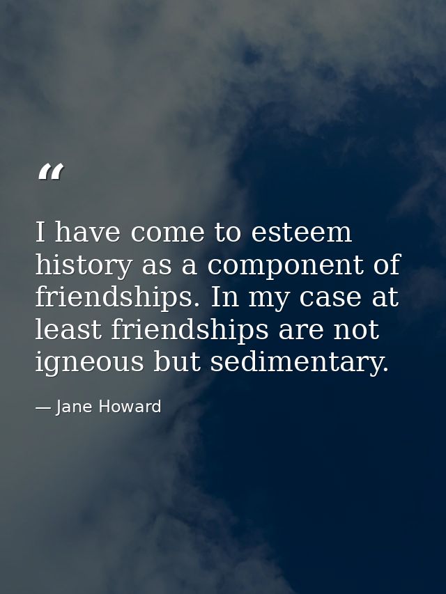 I have come to esteem history as a component of friendships. In my case at least friendships are not igneous but sedimen — Jane Howard