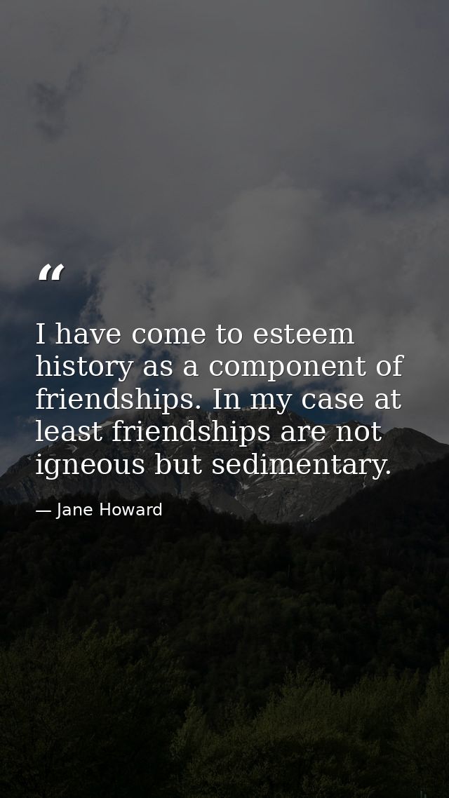 I have come to esteem history as a component of friendships. In my case at least friendships are not igneous but sedimen — Jane Howard
