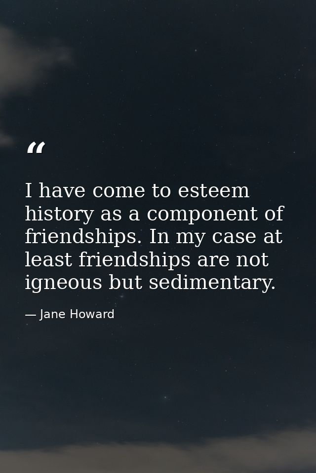 I have come to esteem history as a component of friendships. In my case at least friendships are not igneous but sedimen — Jane Howard