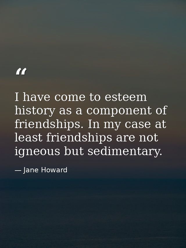 I have come to esteem history as a component of friendships. In my case at least friendships are not igneous but sedimen — Jane Howard