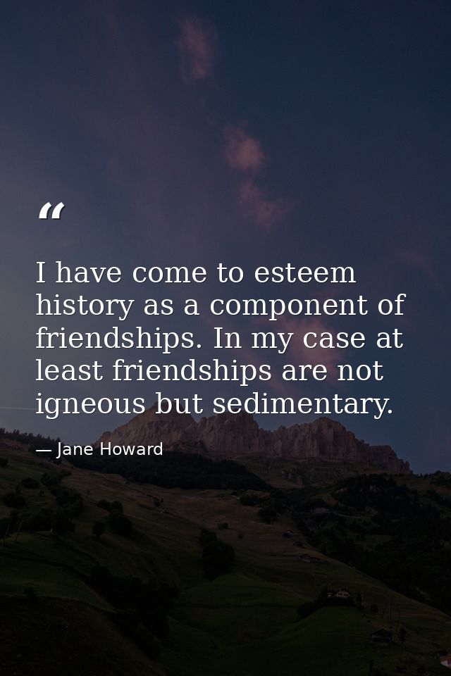 I have come to esteem history as a component of friendships. In my case at least friendships are not igneous but sedimen — Jane Howard