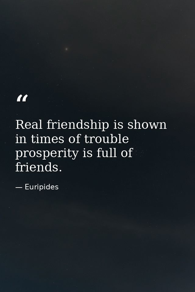 Real friendship is shown in times of trouble  prosperity is full of friends. — Euripides
