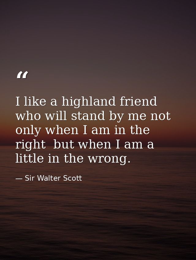 I like a highland friend who will stand by me not only when I am in the right  but when I am a little in the wrong. — Sir Walter Scott