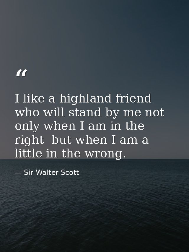 I like a highland friend who will stand by me not only when I am in the right  but when I am a little in the wrong. — Sir Walter Scott