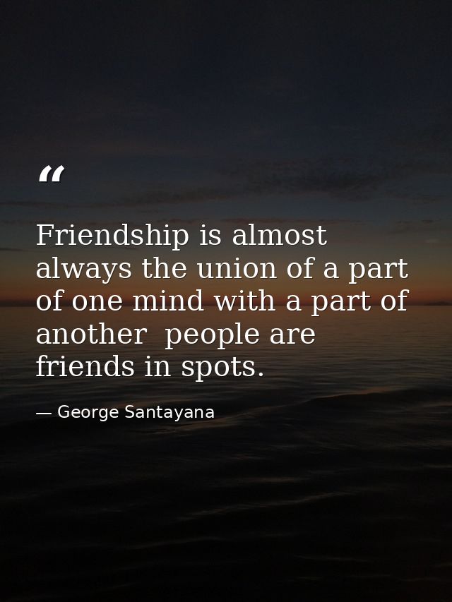 Friendship is almost always the union of a part of one mind with a part of another  people are friends in spots. — George Santayana