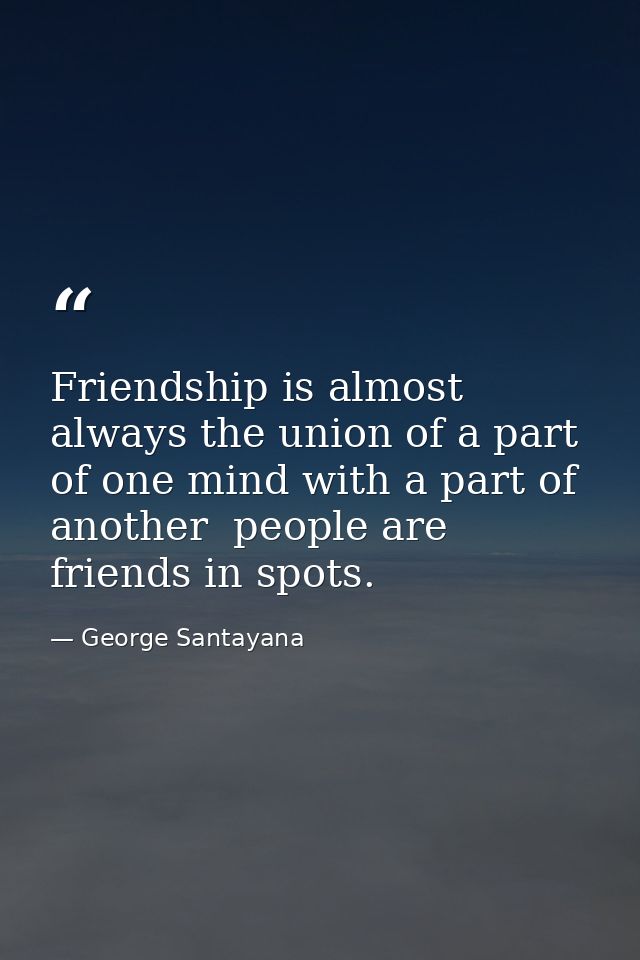 Friendship is almost always the union of a part of one mind with a part of another  people are friends in spots. — George Santayana