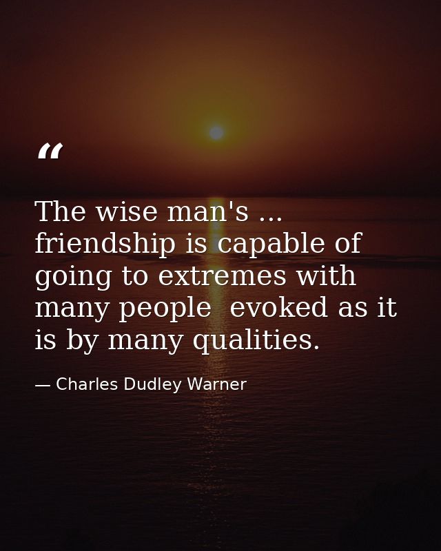 The wise man's ... friendship is capable of going to extremes with many people  evoked as it is by many qualities. — Charles Dudley Warner