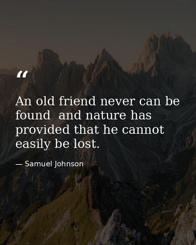 An old friend never can be found  and nature has provided that he cannot easily be lost. — Samuel Johnson