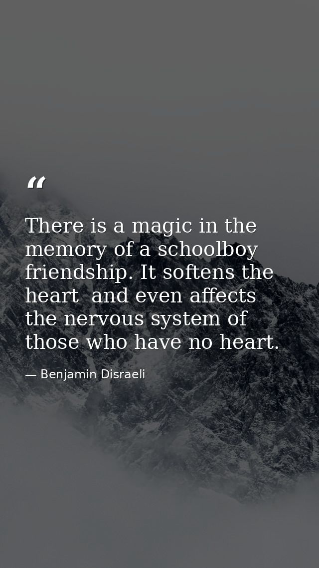 There is a magic in the memory of a schoolboy friendship. It softens the heart  and even affects the nervous system of t — Benjamin Disraeli