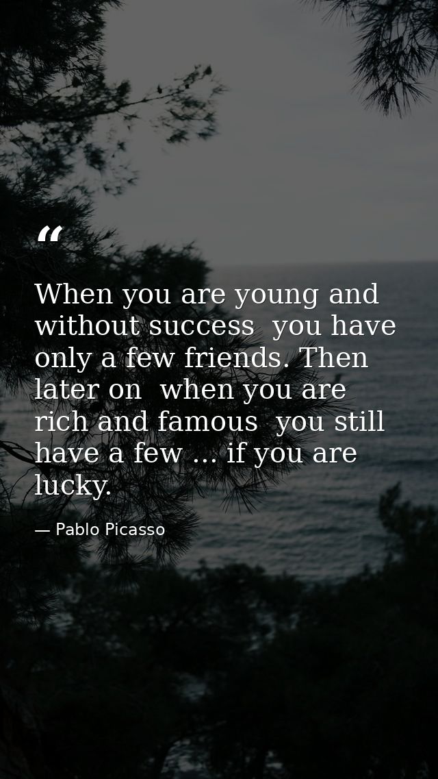 When you are young and without success  you have only a few friends. Then  later on  when you are rich and famous  you s — Pablo Picasso