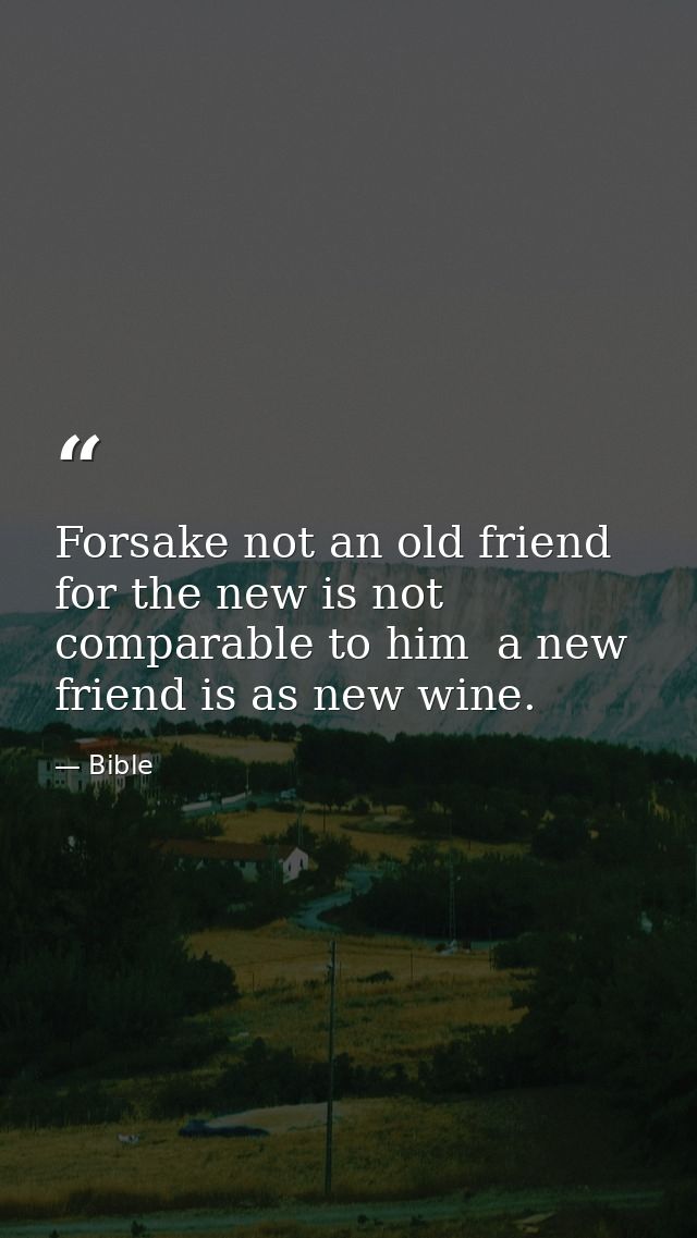 Forsake not an old friend  for the new is not comparable to him  a new friend is as new wine. — Bible
